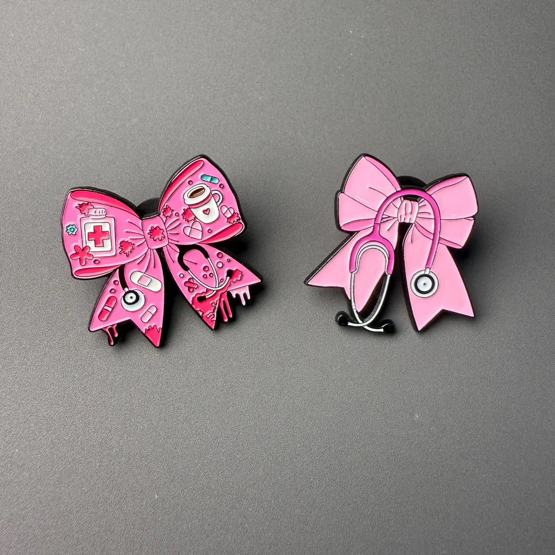 Pink Bow Stethoscope Medical Brooch Enamel Pin