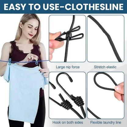 Elastic Clothesline Rope with 12 Clips Hook