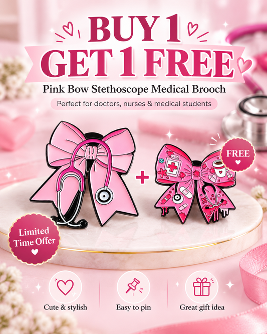 Pink Bow Stethoscope Medical Brooch Enamel Pin