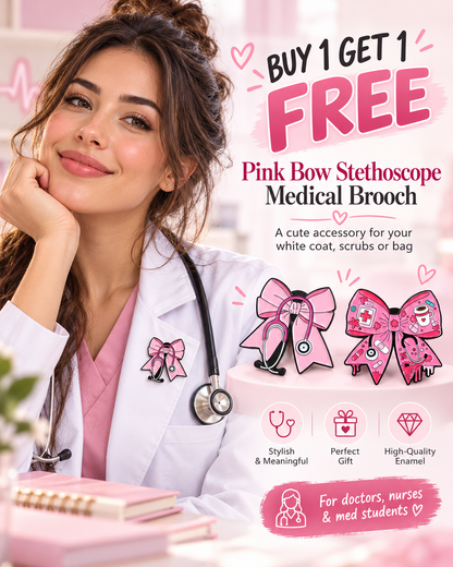 Pink Bow Stethoscope Medical Brooch Enamel Pin