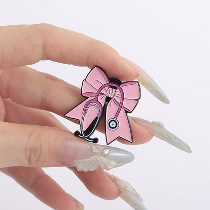 Pink Bow Stethoscope Medical Brooch Enamel Pin