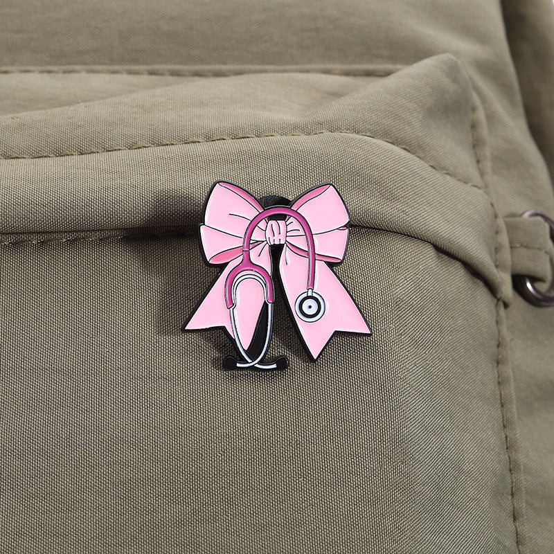 Pink Bow Stethoscope Medical Brooch Enamel Pin