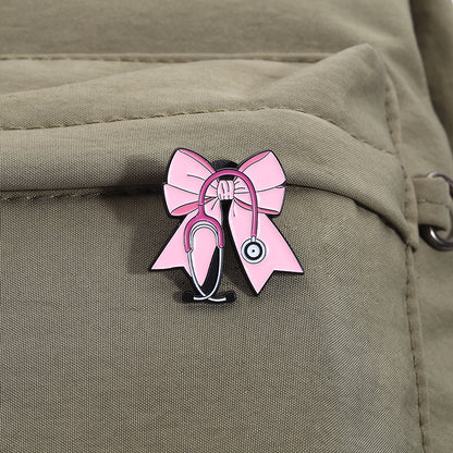 Pink Bow Stethoscope Medical Brooch Enamel Pin