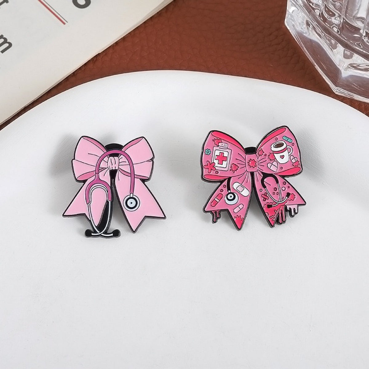 Pink Bow Stethoscope Medical Brooch Enamel Pin