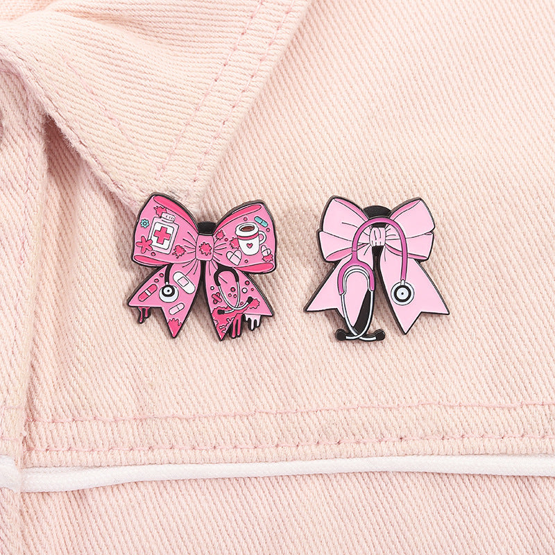 Pink Bow Stethoscope Medical Brooch Enamel Pin