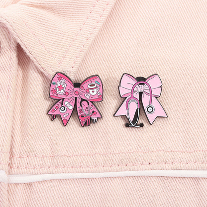 Pink Bow Stethoscope Medical Brooch Enamel Pin