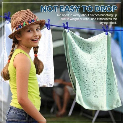 Elastic Clothesline Rope with 12 Clips Hook